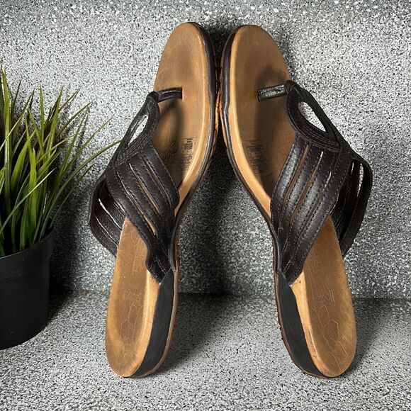 Merrell Mahogany Leather Flip Flops Sandals Shoes Size 6 - Picture 6 of 9